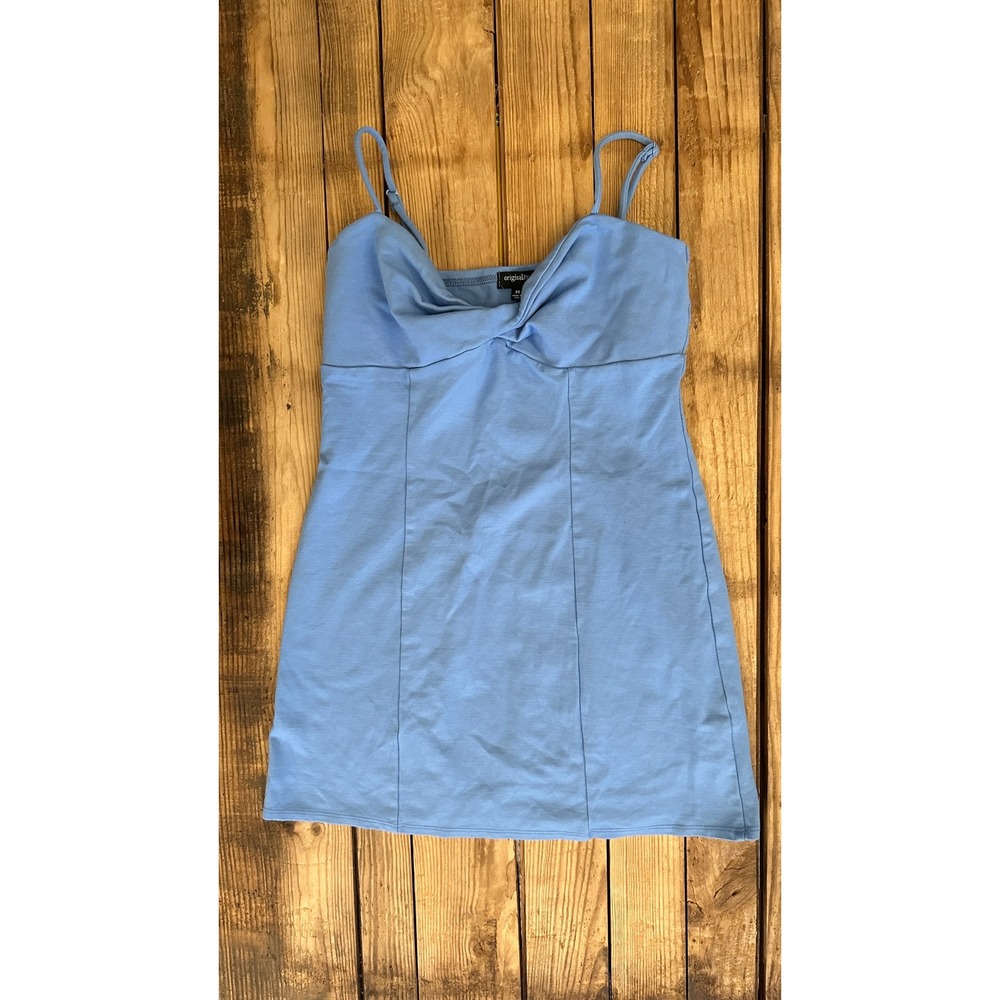 Originality Womens Twist Front Mini Dress Light Blue Sleeveless Size M